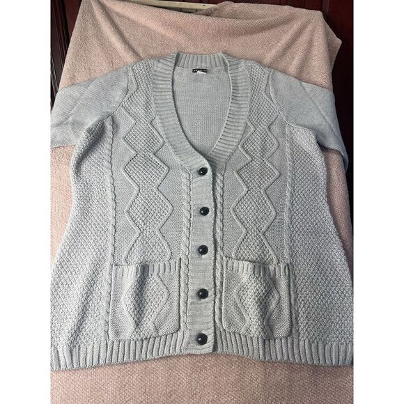Venus Cardigan Sweater Women 2X  Long Line‎ Black Button V Neck Heather Gray - Picture 1 of 4